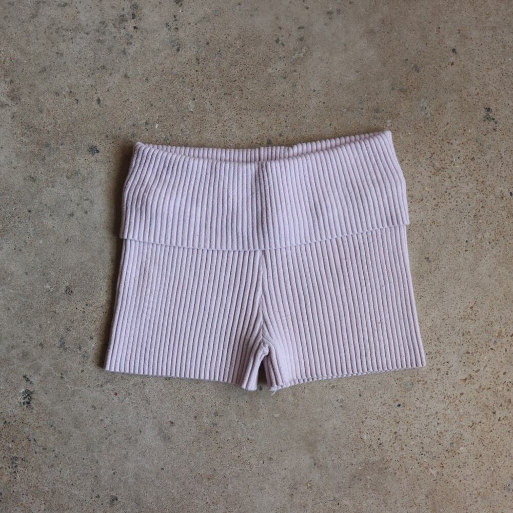 Y2K Charlotte Russe Baby Pink Ribbed Fold Over Mini Shorts XL Low Rise Lounge